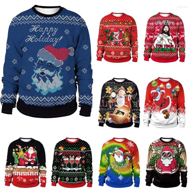 Pulls pour hommes Happy Holiday Santa Imprimer Femmes Hommes Chandail laid Noël Automne Maison Xmas Funny Jumpers Tops Couples Party Dress Up