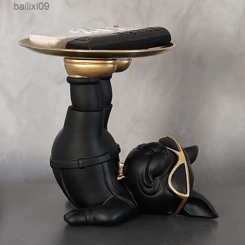 Декоративные предметы йога французский бульдог украшения украшения статуя собаки с подносом для клавиш держатель внутренний реквизит