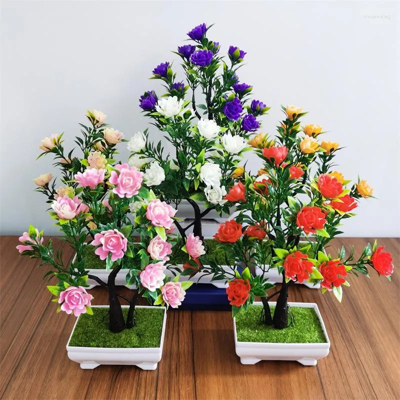 Decorative Flowers Simulated Plant Bonsai Rose Artificial Flower Fortune Tree Ornaments Wedding Decoration Home Po Props