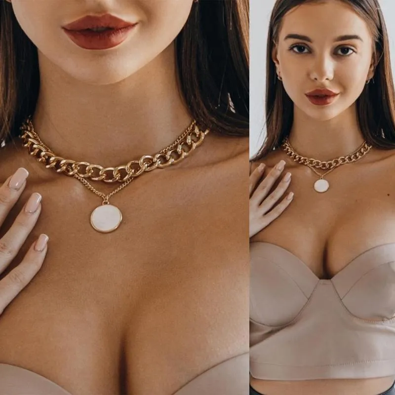 Hänge halsband xikh dubbelskikt mode trend kvinnlig halsband personlighet kvinnors grov/fin clavicle kedja tjej metall aluminium