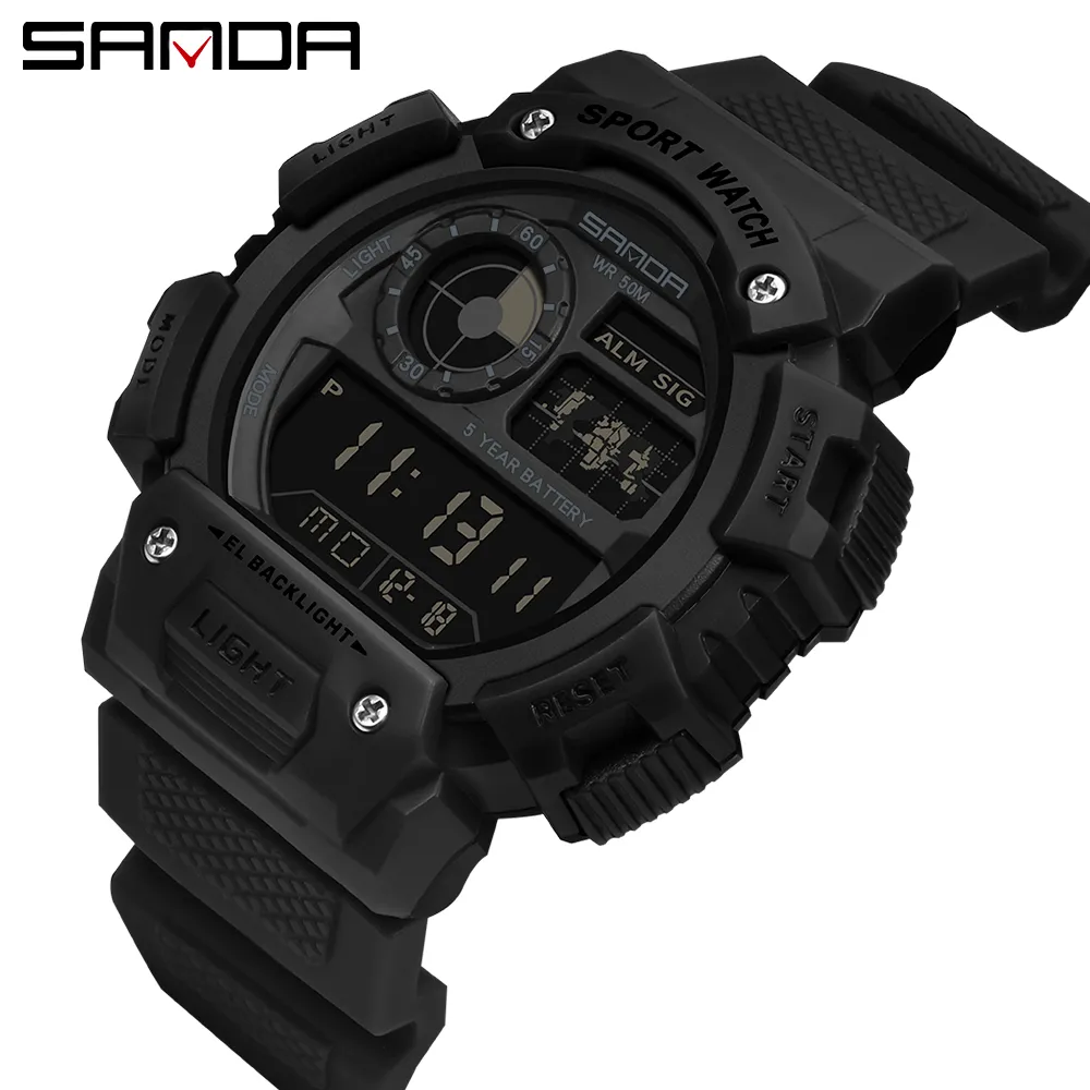 Sanda Watch modetrend män elektronisk klocka multifunktionell kreativ personlighet vattentät lysande armbandsur