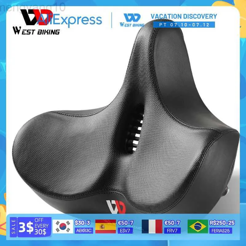 Bike Saddles WEST BIKING Ergonomic Bicycle Saddle Long Distance Cycling Widen Thicken Cushion MTB Touring Bike Saddle Comfortable E-Bike Seat HKD230710