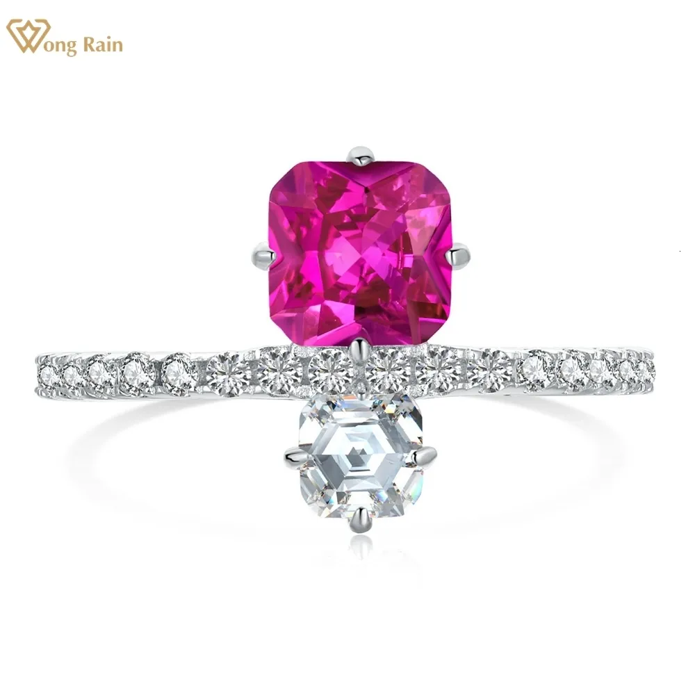 With Side Stones Wong Rain 925 Sterling Silver 66MM High Carbon Diamond Gemstone 18K Gold Plated Ring Wedding Engagement Fine Jewelry Wholesale 230707