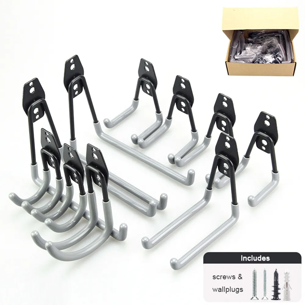 Kitchen Towel Hooks 10pcs set Heavy Duty Iron 40Lbs Wall Mounted w screws 2 head Garage Sturdy Hanger fit Chair Bike Ladder Black Gray Orange 230710