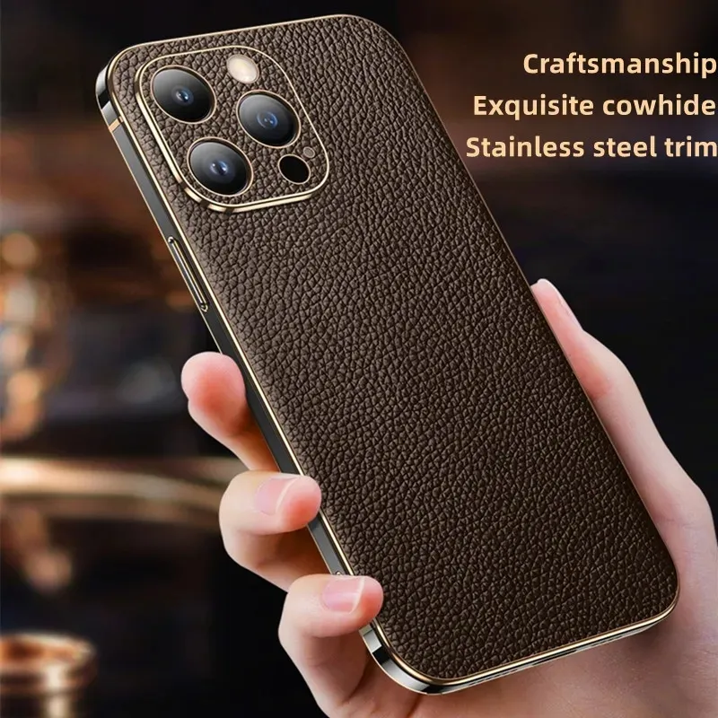 حقيبة مصممة فاخرة من الجلد الأصلي iPhone 15 13 14 Pro Max Case New iPhone 14Pro Plus Lens Coll-Insivel