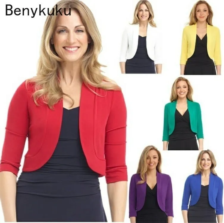 Ternos sólidos moda curto encolher de ombros meia manga recortada bolero feminino festa grande camisola feminina cardigan fino casaco casual