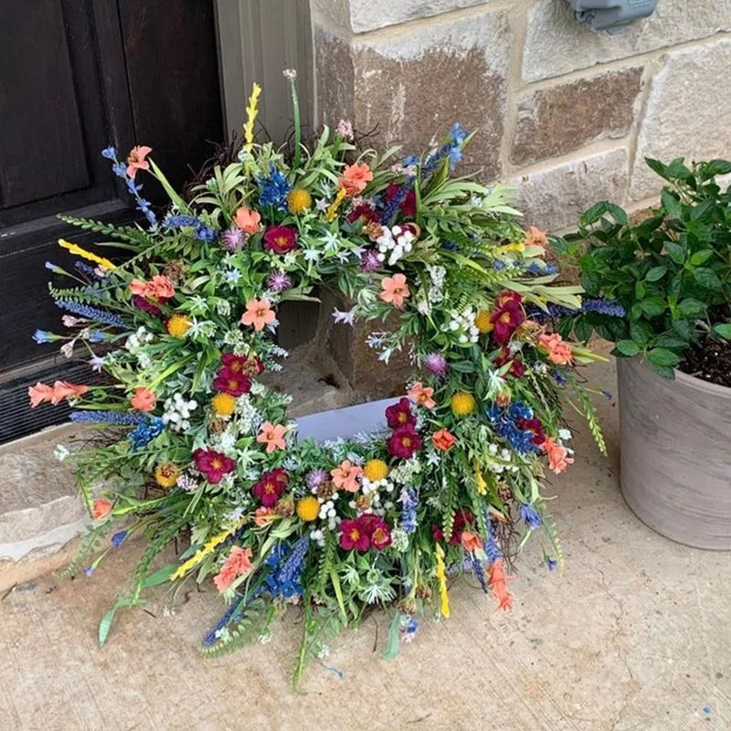 Dekorativa blommor vårens färgglada krans 35cm / 40cm konstgjord piongirland Blandade blomsterkransar för ytterdörren Bröllop Heminredning