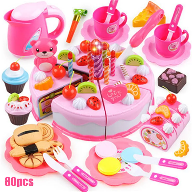 Cuisines Jouer Nourriture 38 Pcs 80 PCS DIY Gâteau Jouet Cuisine Nourriture Faire semblant Jouer Couper Fruits Anniversaire Jouets Miniature Alimentaire Jouets pour Filles Enfants Cadeaux 230710