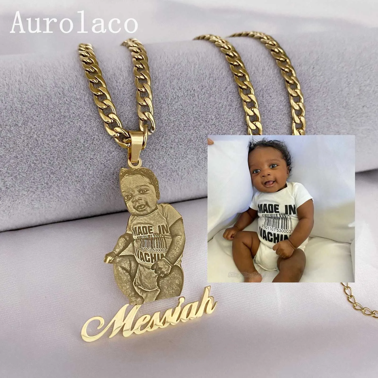 Hänge Halsband Aurolaco Custom Po Picture Namnskylt för barn Minne Smycken Familjepresenter krage