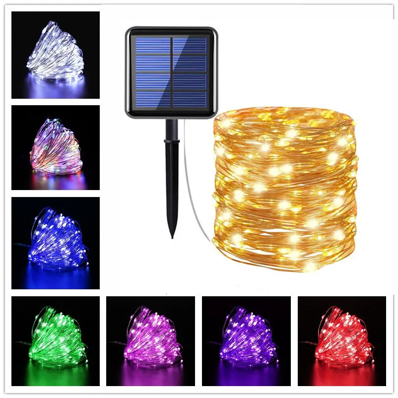 Dekoracje ogrodowe Dekoracje świąteczne do Garden Street 8 trybów Outdoor Solar String Fairy Lights 10M 20M LED Wodoodporne lampy słoneczne 100200leds 230710