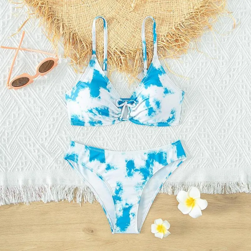 Traje de baño de mujer Sky Blue Tie Dyed Bikini Sets para niñas adolescentes Trajes de baño de 2 piezas Trajes de baño para niños