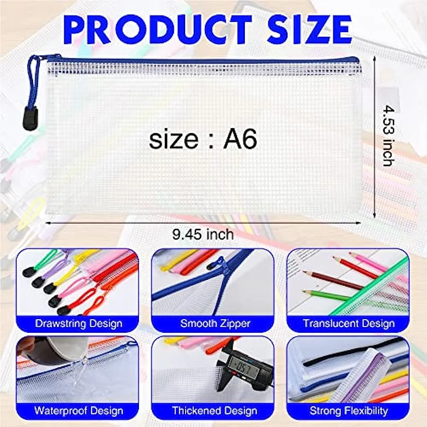 200PCS A6 Mesh Zipper Pouch Mesh Pouches Bulk Mesh Bags with Zipper Mesh Bag Waterproof Small Zipper File Bags for School Office Supplies Organization 9.4 x 4.5 Inches