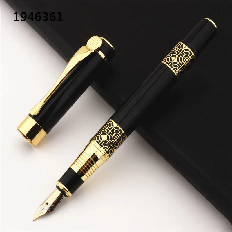 Penne stilografiche di alta qualità Black Golden Carving Mogano Business Office Pen School Student Supplies Inchiostro per penna a inchiostro 230707