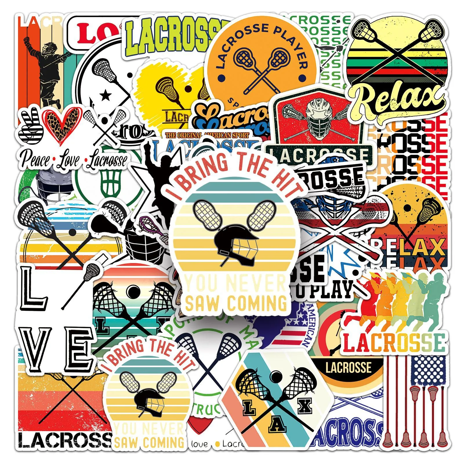 50 stks Lacrosse Stickers Pack Waterdichte Vinyl Stickers Niet-willekeurige voor Auto Fiets Bagage Laptop Skateboard Plakboek Waterfles Sticker