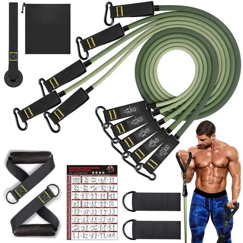 Resistance Bands 11-delad multifunktionella motståndsband Set Professionell Fitness Elastiskt Gummi Workout Expander Bärbar Hem Gym Tillbehör HKD230710