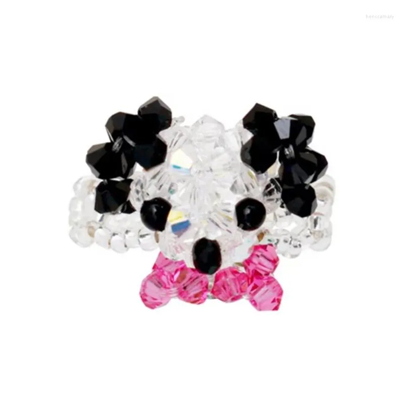 Klaster pierścionki retro kryształ ręcznie wyszywany koralikami ułożony pierścionek ze zwierzęciem dziewczyna serce kreskówka pies 57BD