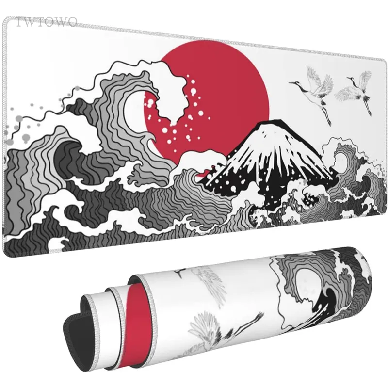 Mouse Pad Gaming Japonês Wave XL Personalizado para Casa HD Novo Mousepad XXL Teclado Mecânico Almofada de Borracha Natural Macia para Mesa de PC