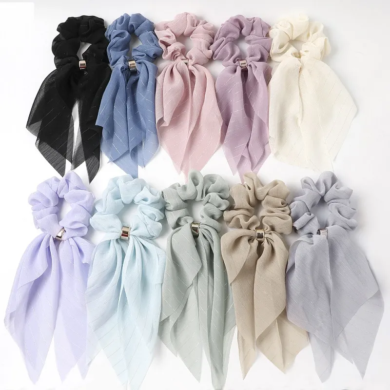 Scrunchies Big Bowknot Ponytail Hair Holder Double Layer Headband Lace Long Ribbon Hair Ties Ropes Hairbands Women Elastic Headwear Hair Accessories