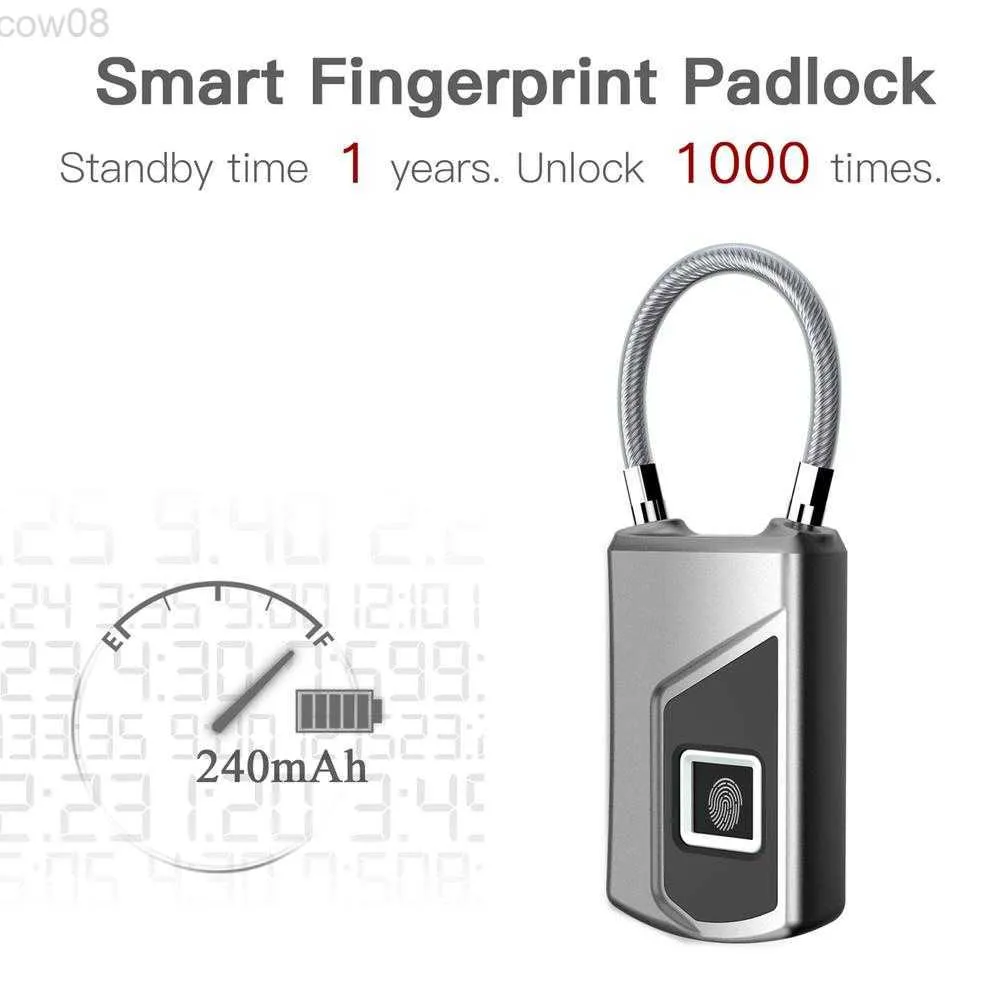 Serrures de vélo Smart Biometric Fingerprint Lock Usb Rechargeab Anti-tht Security Padlock Étanche Pour Bicyc Bagages Case Door HKD230710