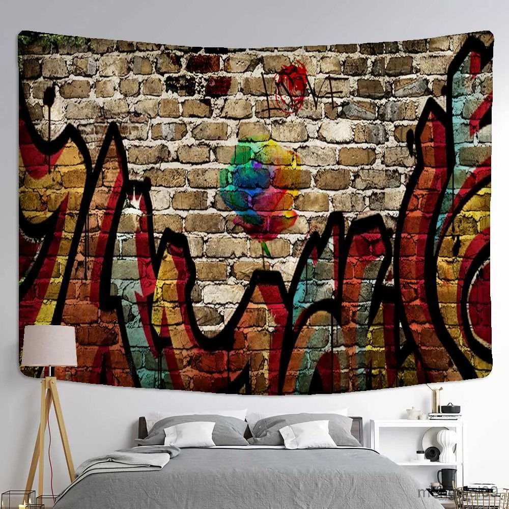 Arazzi Colorful Wall Tile Street Graffiti Tapestry Style Home Decoration Wall Hanging Decor Farmhouse Tapestry R230710