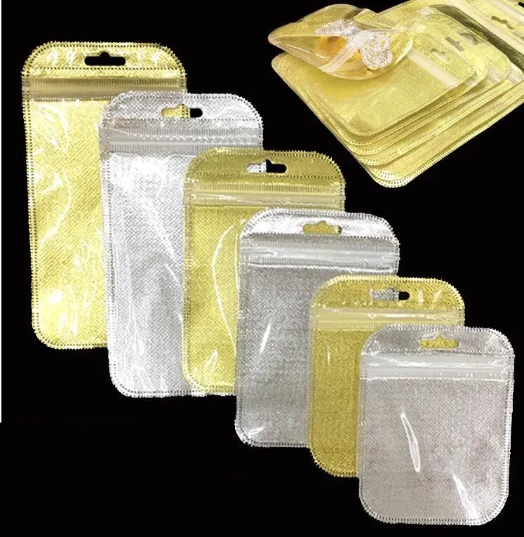 小型ミニバッグプラスチック PE ゴールドシルバーセルフシール保存袋ジュエリー梱包ポーチクリア再封可能なバッグ