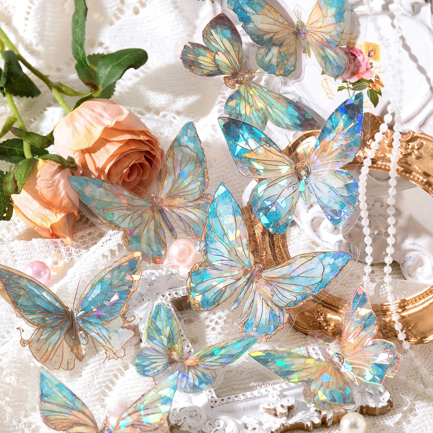 DHgate.com:Ice Crystal Laser Butterfly Stickers for Retro DIY Handbook ...
