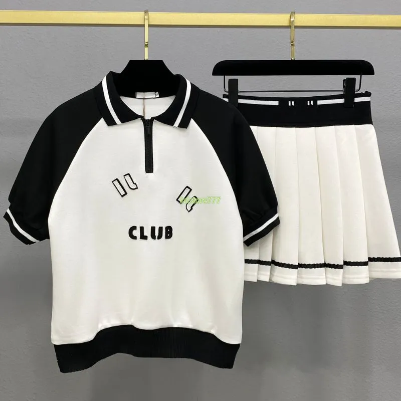 23ss Women Designer Two Piece Dress Sets Outfit Suits With Letter Sign Girls Milan Runway Brand Jersey Outwear Tee Crop Top T Shirt Polo Tee And Mini A-Line Pleated Skirt