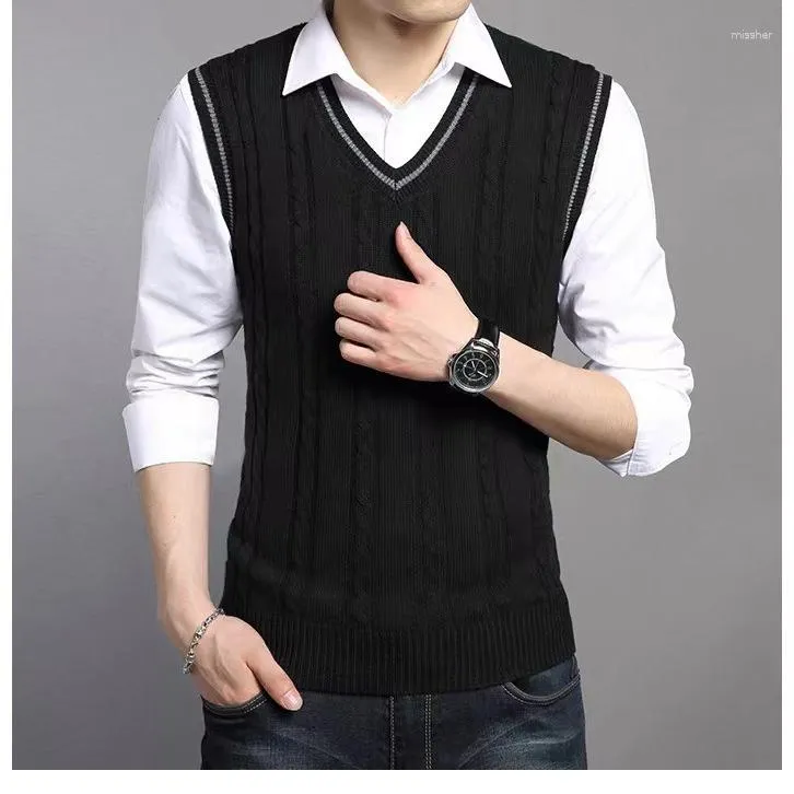 Men's Vests 2023 Autumn Winter Men Uniform Vest Fashion V Neck British Student Sleeveless Waistcoat Tops Business Sweaters C35