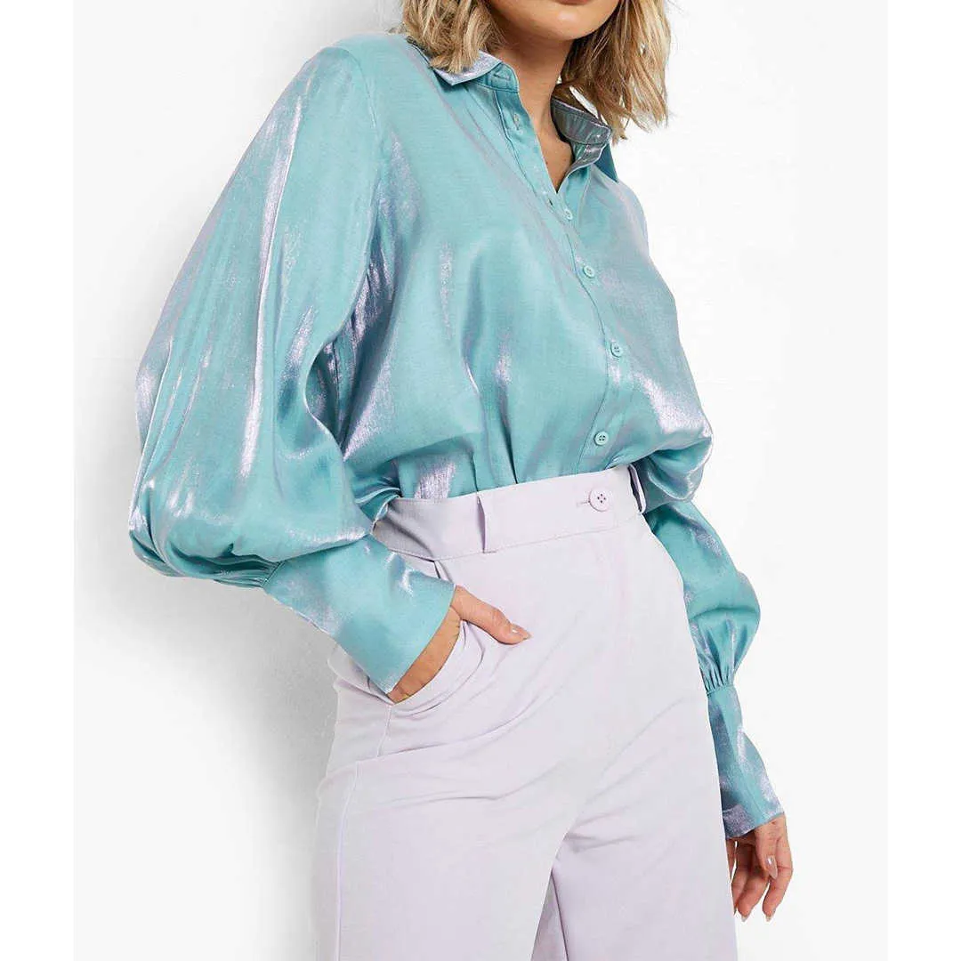 Damklänning med lös passform långskjorta Enfärgad Flash Bekväm blus för 2023 höst