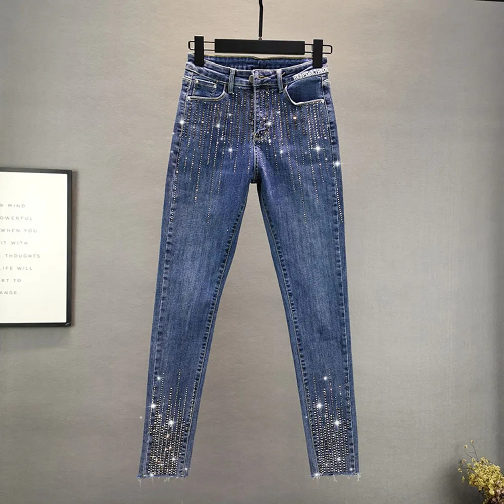 Stylish Cotton Denim Rhinestone Pants For Women Perfect For Spring