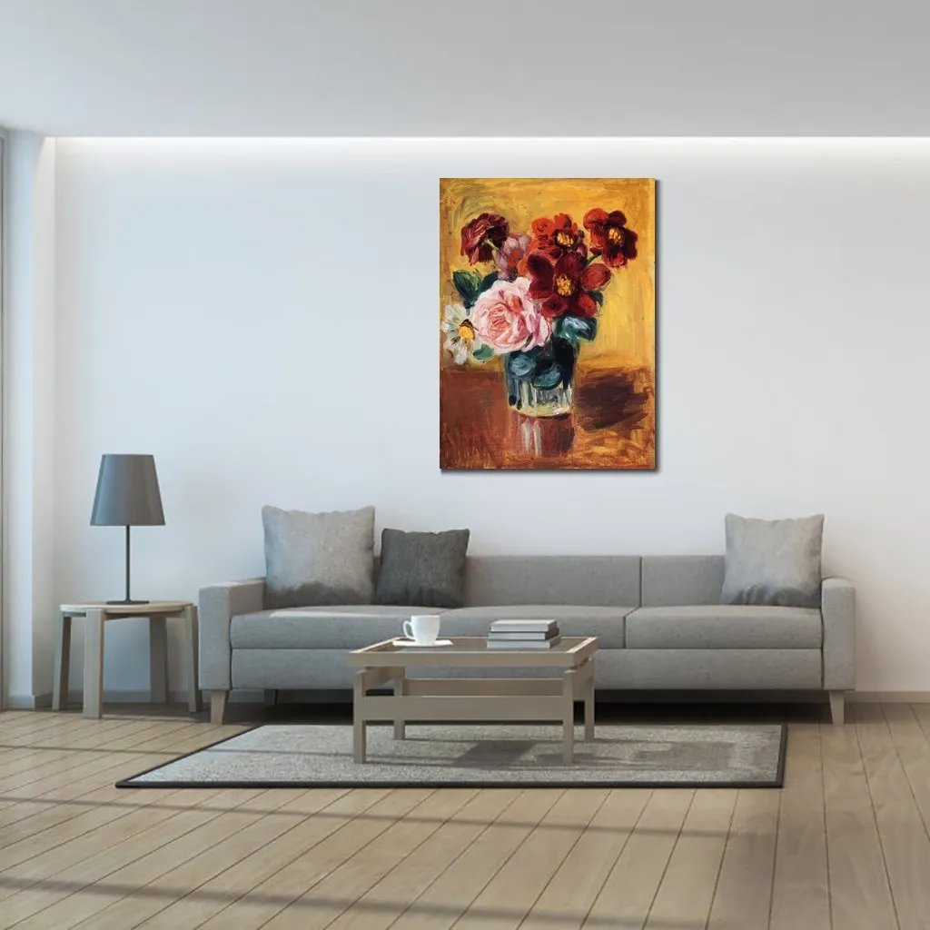 Ręcznie malowane płótno kwiaty w wazonie Pierre Auguste Renoir obrazy krajobraz wsi grafika Home Decor