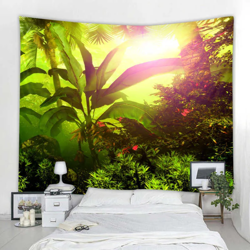 Tapissries Tropical Rainforest Jungle Big Tapestry Wall Hanging Beach Picknickmattor Camping Tält Kuddar Heminredning quiltplåt