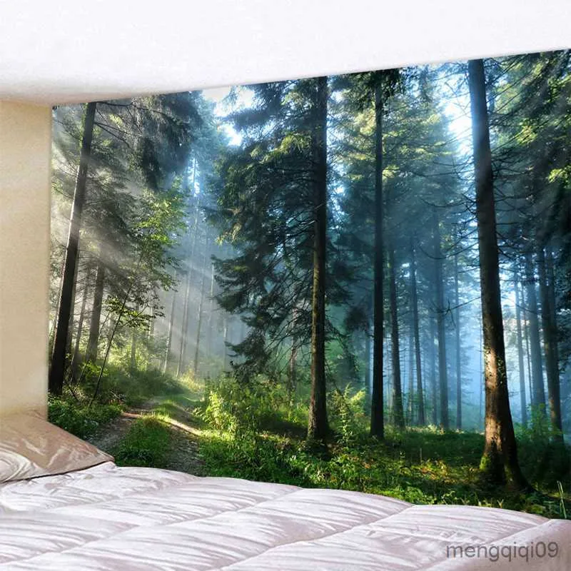 Гобеленцы туманное лесное дерево отпечатано Большой стеной гобелен дешевый хиппи стен