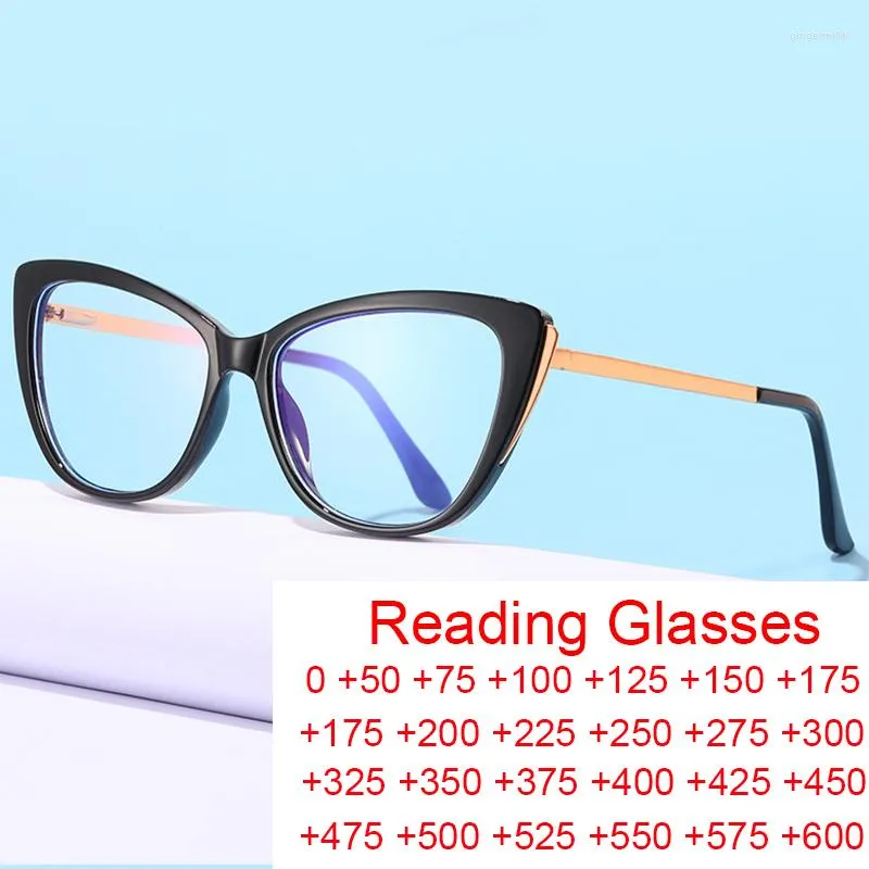 Sunglasses Fashion Sexy Cat Eye TR90 Anti Blue Light Reading Glasses Women Flexible Optical Prescription Eyewear Finished Hyperopia