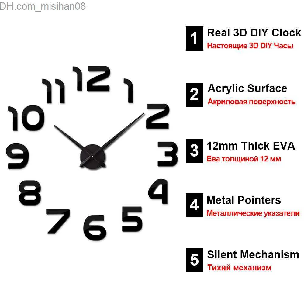 壁時計大型 3D 壁時計ミラーステッカー DIY デジタルサイレント壁時計自己粘着アート時計リビングルームオフィス家の装飾 Z230711