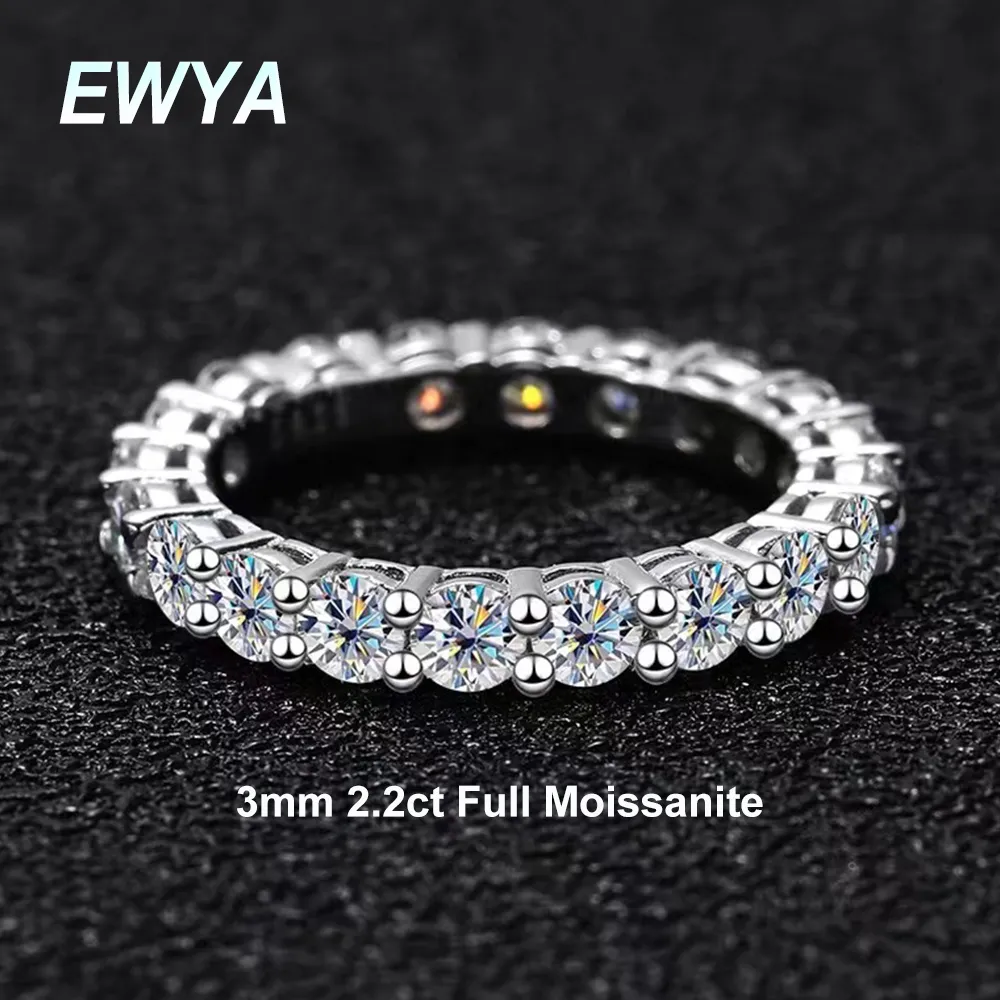 Avec des pierres latérales EWYA Luxury 22ct m Full Enternity Diamond Bague de fiançailles pour les femmes S925 Silver Wedding Band Anneaux Fine Jewelry 230707