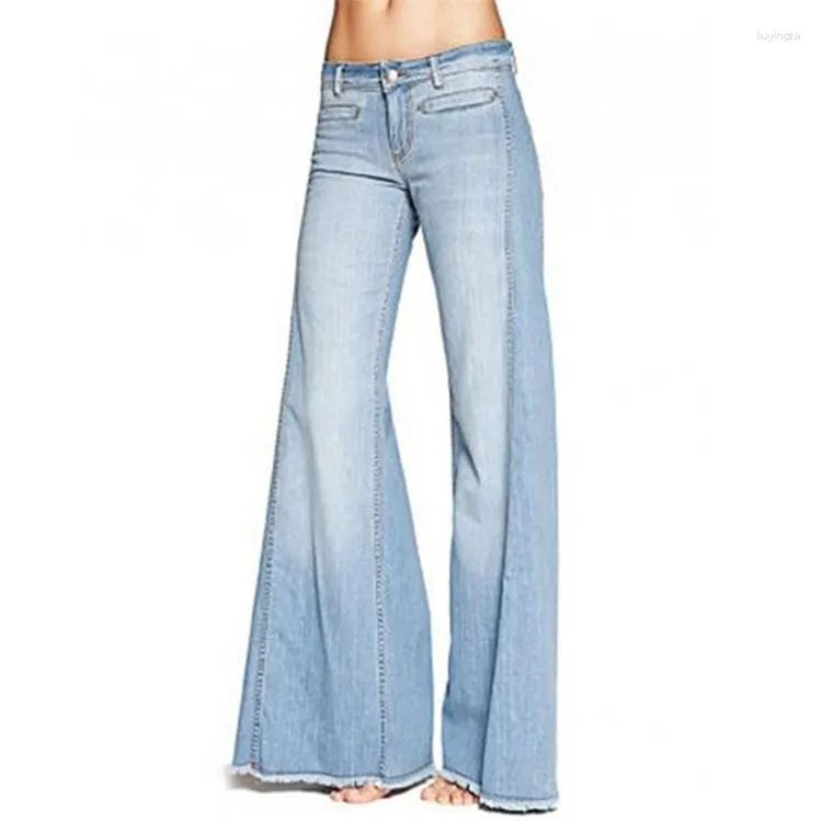 Plus Size Extra Long Flare Jeans Spring Vintage Slim Fit Wide Leg Denim  Pants Women High-Rise Big Bell Bottom Trousers