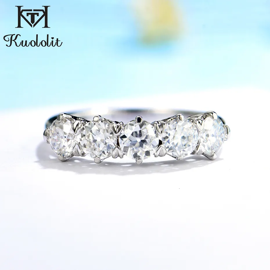 With Side Stones Kuololit 1 5CT 585 14K 10K White Gold Rings for Women Round OEC Brilliant Solitaire Full Wedding Luxury Band 230710
