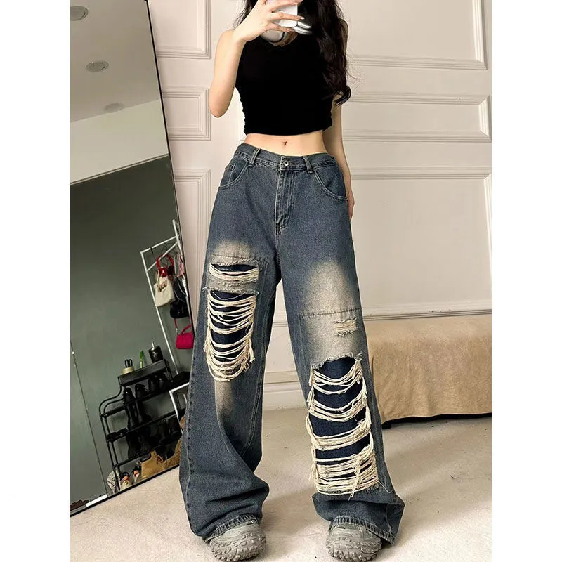 Ripped Baggy Jeans for Women - High Waist Boyfriend Style