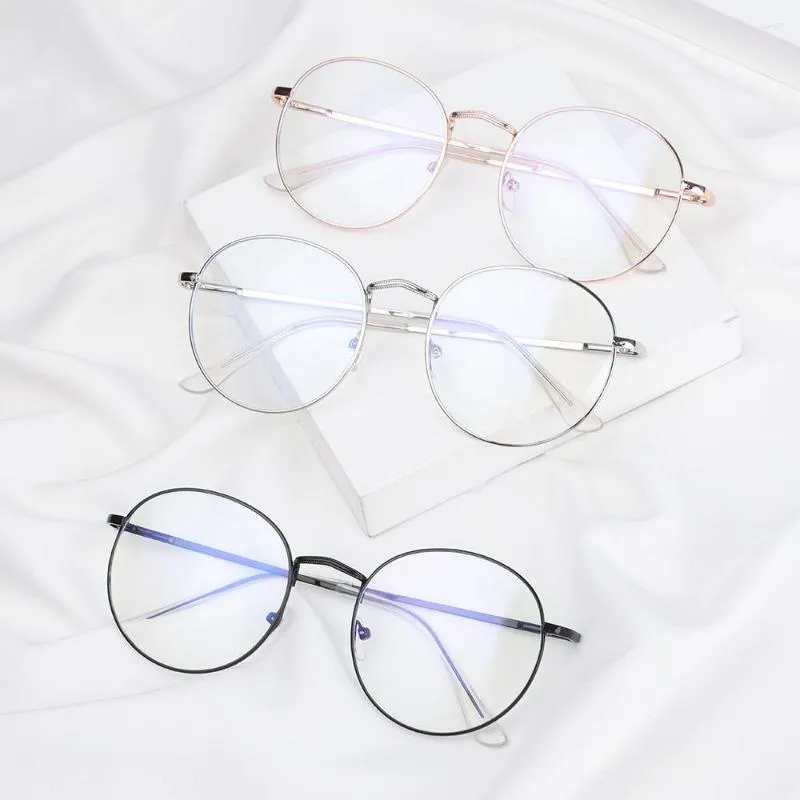 Güneş Gözlüğü Vintage Anti Mavi Hafif Gözlük Çerçeveleri Yuvarlak lens Miyopi Optik Ayna Metal UV Clear Eyewear Ultra Frame Unisex