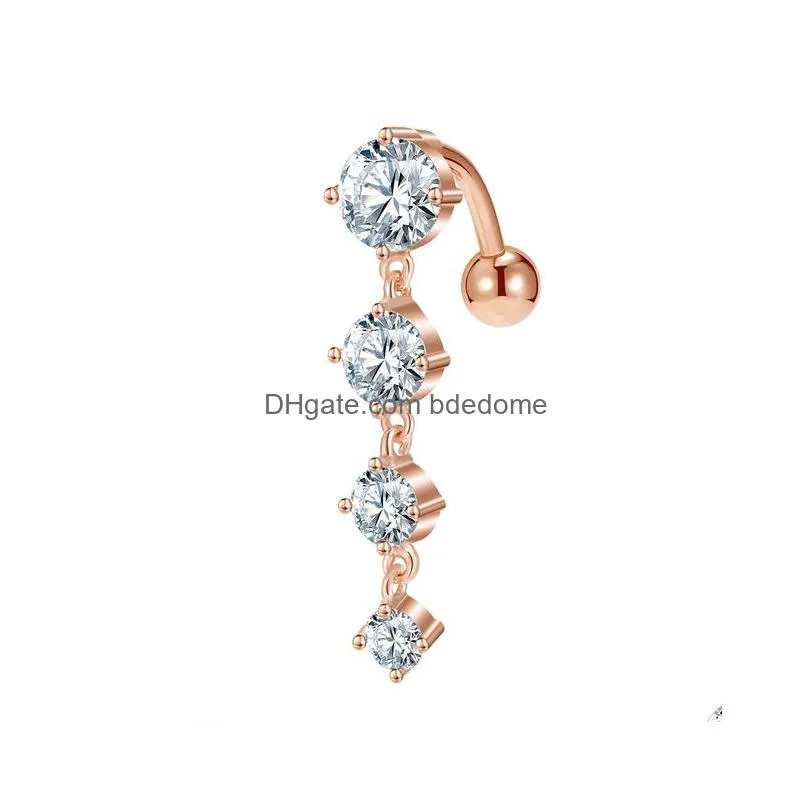 Ombelico Bell Button Rings Piercing per le donne Long Dangling Crystal Acciaio chirurgico Summer Beach Fashion Body Jewelry Drop Delivery Dh3Pf