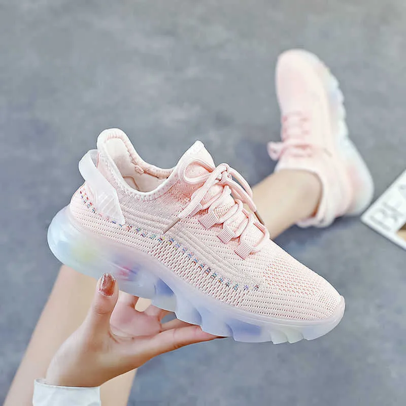 Dam Casual Sportskor Rosa Vit Svart Löparsneakers Andas Jelly Sole Sneakers för kvinna storlek 36-41