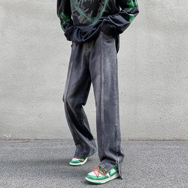 Jeans Masculino 2023 High Street Vintage Baggy Moda Coreana Streetwear Design com Zíper Calças Denim Marca Masculina Calças Retrô