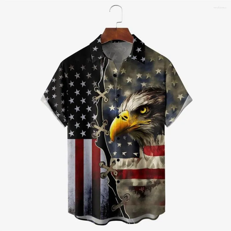 Fritidsskjortor för män Holiday American Independence Day Man 3d-tryckt sommar Man Topp Kortärmad Lapel Button Kläder