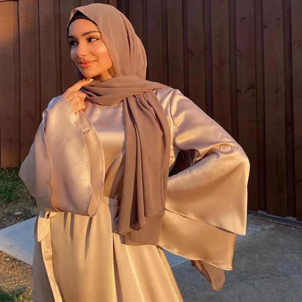 Etnische Kleding Eid Mubarak Abaya Dubai Turkije Moslim Hijab Jurk Flare Mouw Effen Satijnen Jurken Voor Vrouwen Abaya Islam Gewaad Mus198Z