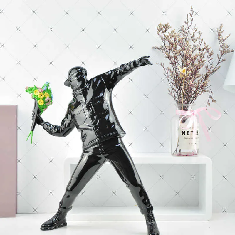 Banksy Flower Bomber Resin Figurine Modern England Street Banksy Flower Bomber Resin Figurine Modern England Street