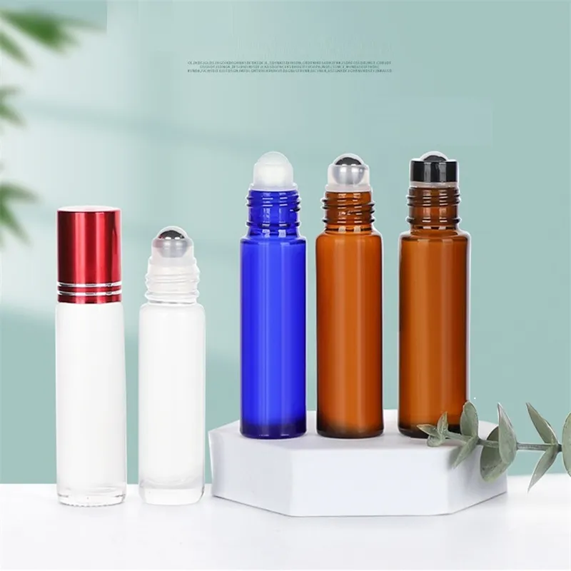 10ml Glass Roll On Bottles Perfumes Rolls Beaded Bottle Travel Portable Mini Perfume Empty-Bottles cosmetics Split-bottle by sea T9I002371