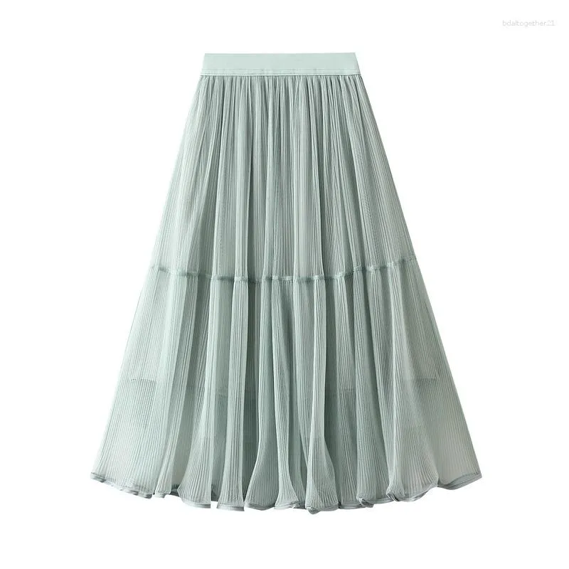 التنانير 2023 Spring Embament Fairy Skirt Slim-Length-Lended A-Line Jupe Longue Femme Office