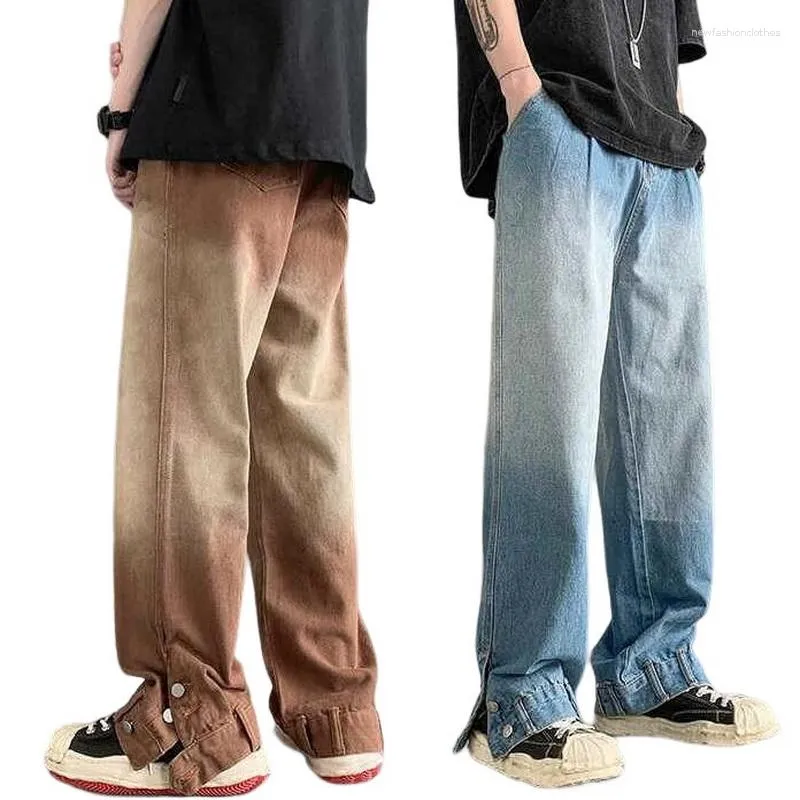 Męskie dżinsy męskie szerokie nogawki wysokiej talii Harajuku hip-hopowe workowate proste spodnie rozkloszowane męskie spodnie dżinsowe Cargo Goth