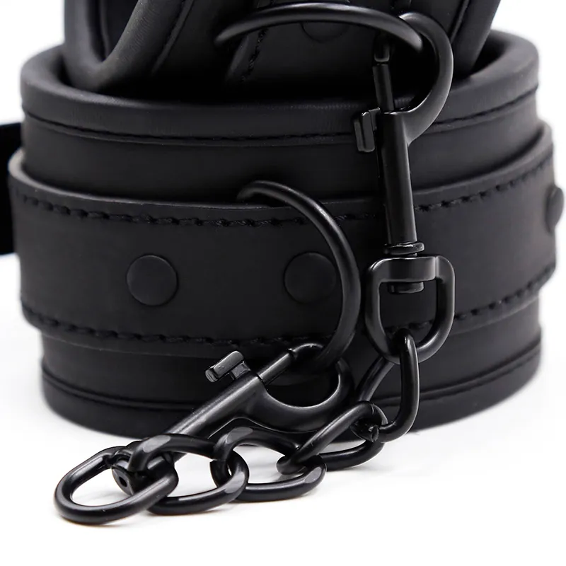 Fetish Sexy BDSM and Ankle Cuff Black Leather Handcuff Sex Toy for Couple Game Metal Bondage_voghion.com
